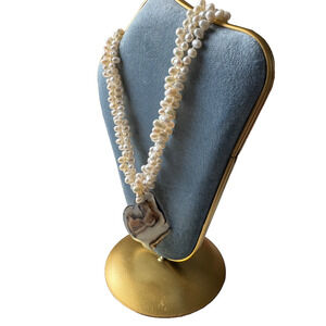 Luxe Splendid Glowing Keishi Pearl Agate Jewelry Pendant Vintage Estate Necklace